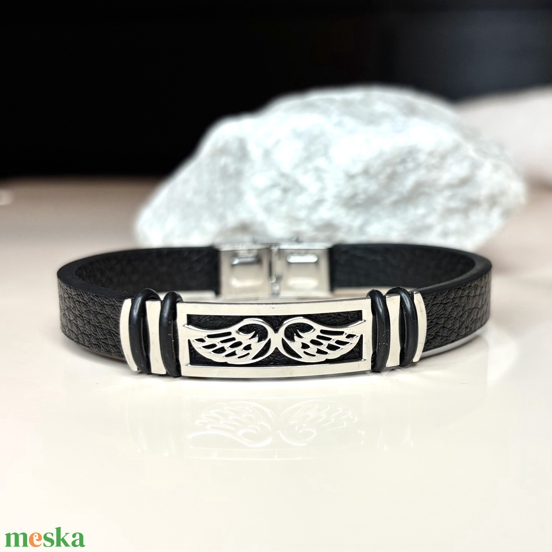 Nemesacél férfi karkötő páros angyalszárny mintábal fekete 5673994 - esküvő - ékszer - karkötő & csuklódísz - Meska.hu