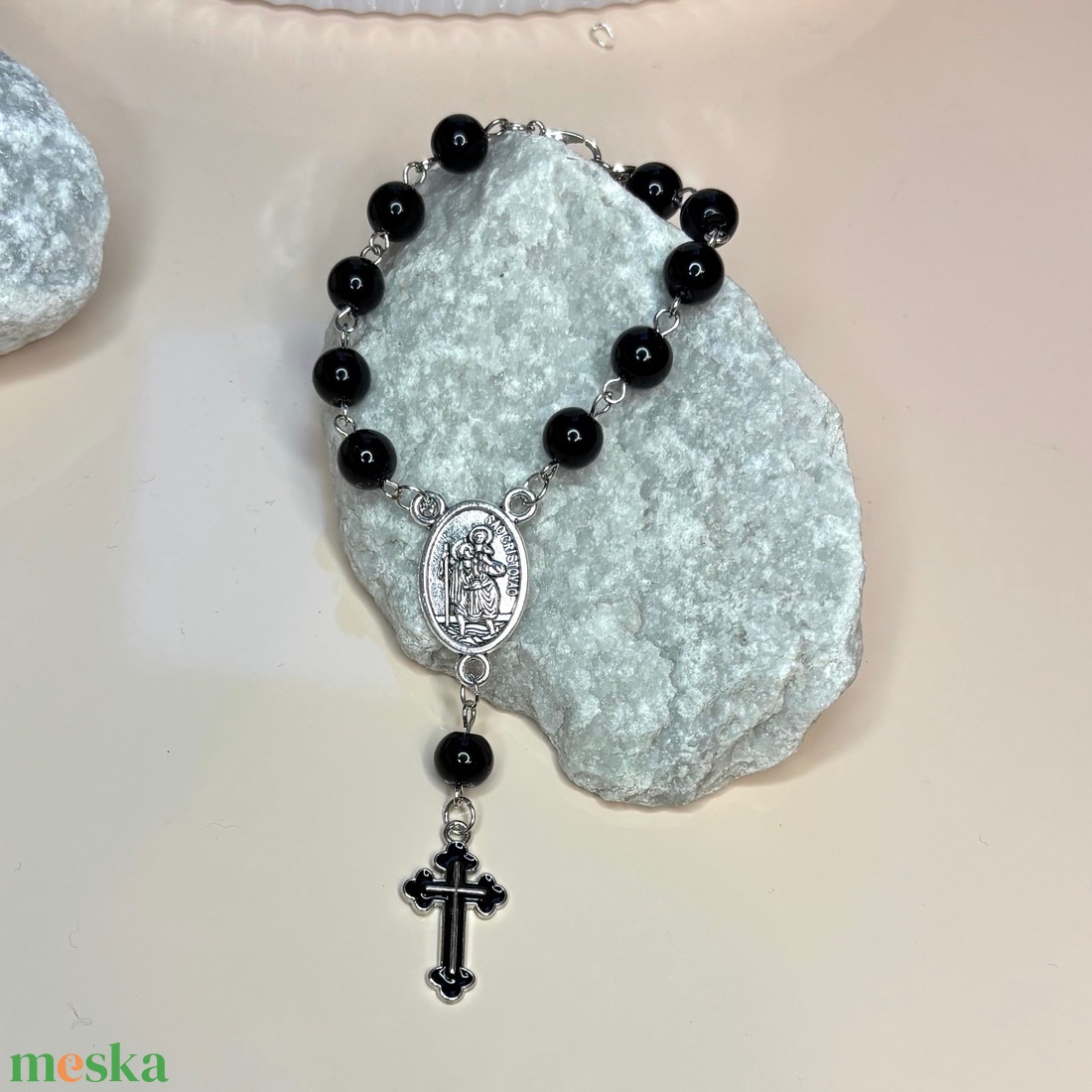 Autós rózsafüzér, tizedes rózsafüzér fekete Ónix ásványból 5238842 - otthon & életmód - vallás - lánc & füzér - Meska.hu