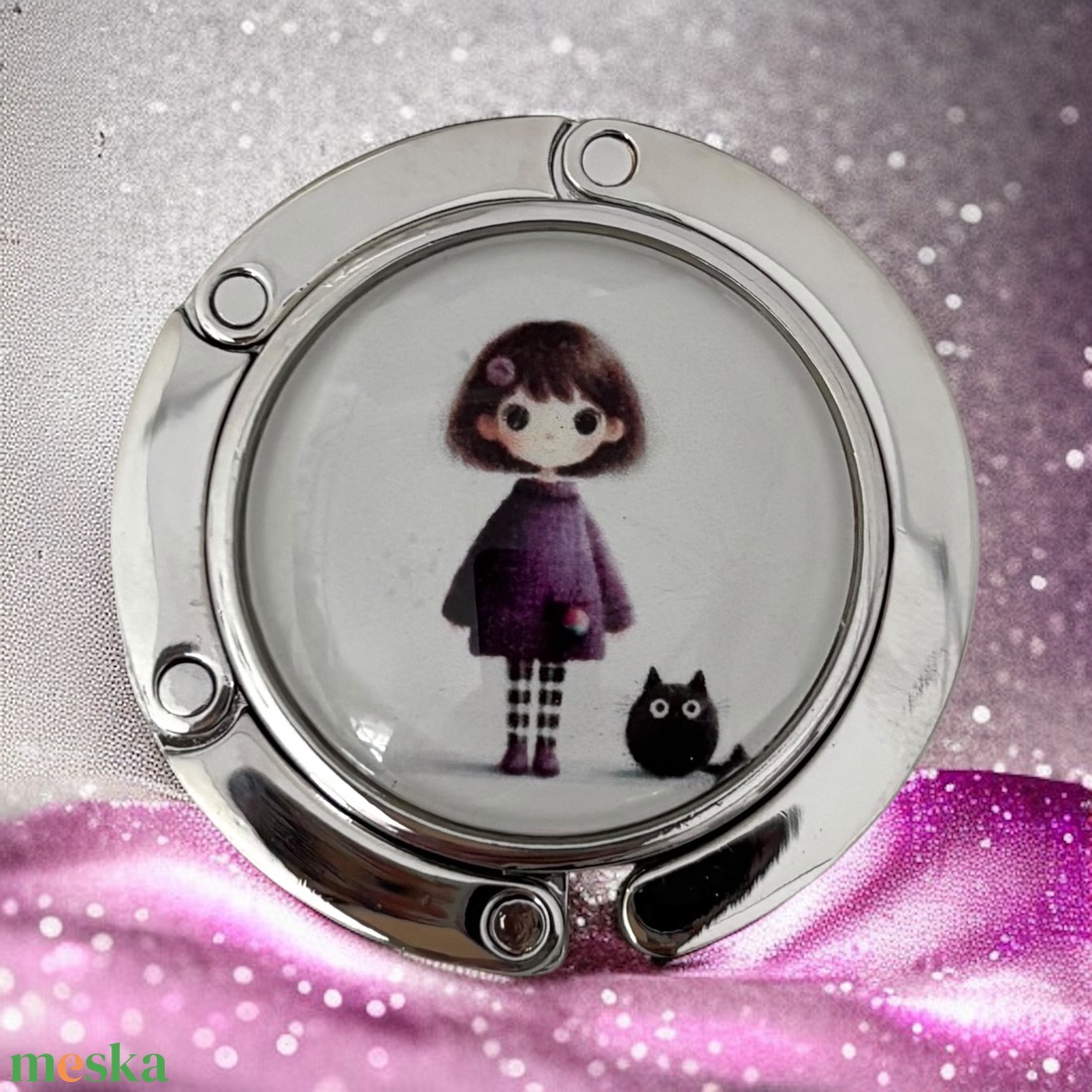 Kislányos cicás mintás Táska Akasztó Táskaakasztó táskatartó 5726799 - táska & tok - kulcstartó & táskadísz - táskaakasztó - Meska.hu