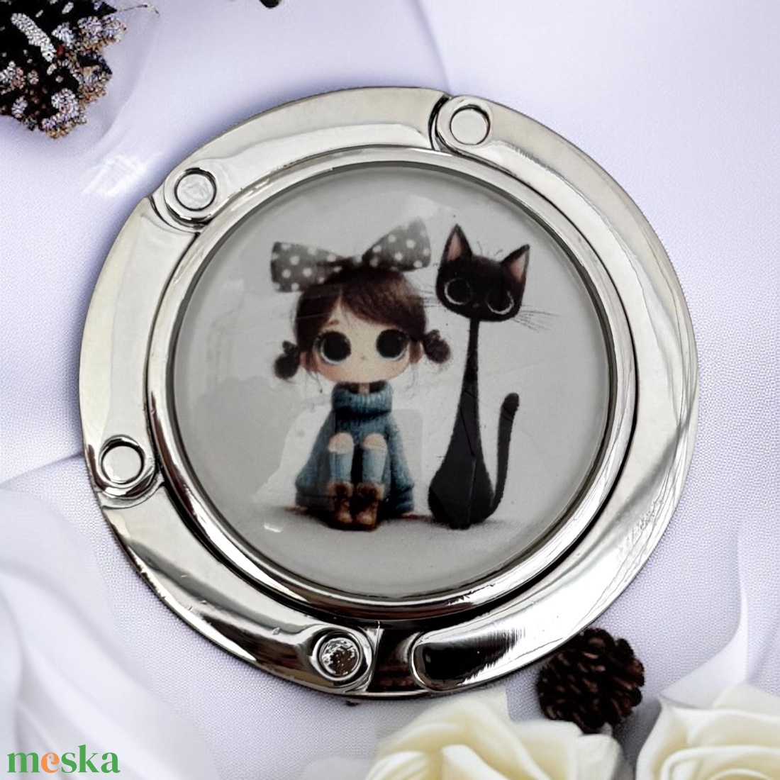 Kislányos cicás mintás Táska Akasztó Táskaakasztó táskatartó 5726802 - táska & tok - kulcstartó & táskadísz - táskaakasztó - Meska.hu