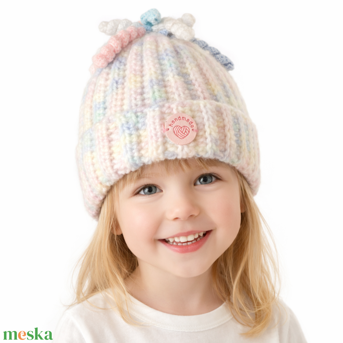 Horgolt Macaron színű spirál pom pom kislány sapka 5726851 - ruha & divat - sál, sapka, kendő - sapka - Meska.hu