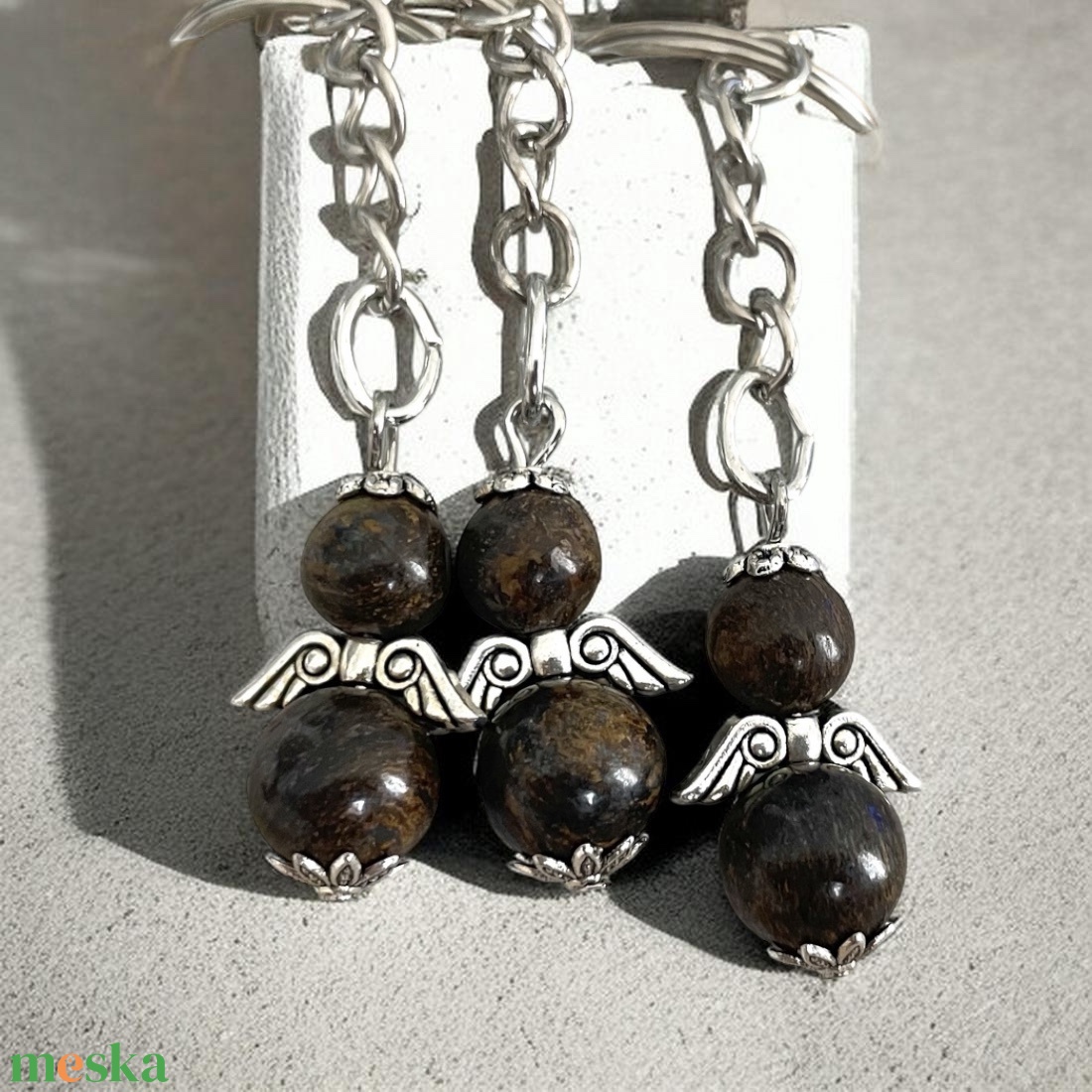 Ásvány angyal kulcstartó bronzit ásványból - táska & tok - kulcstartó & táskadísz - kulcstartó - Meska.hu