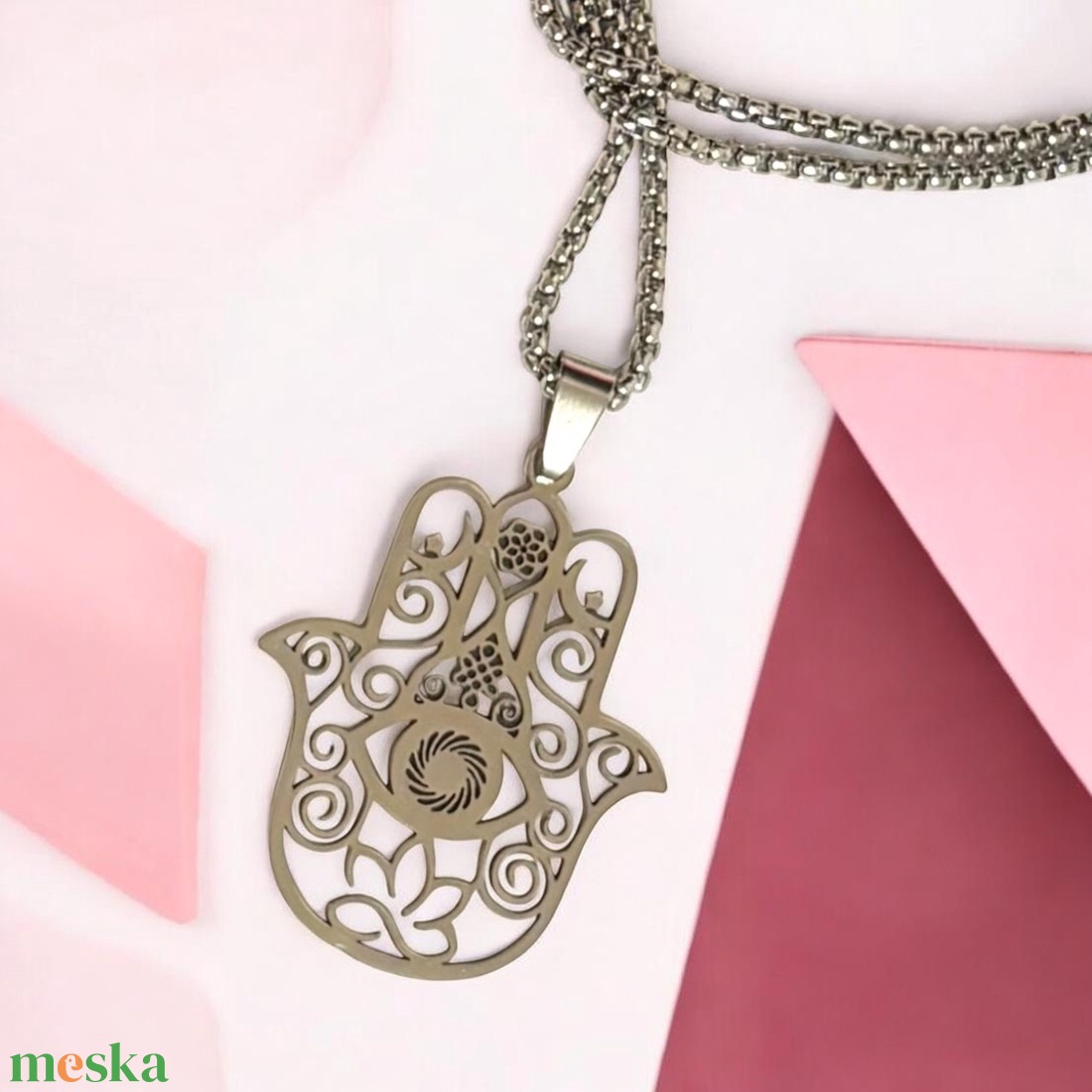 Nenesacél Hamsa kéz nyaklánc ajándékdobozzal  - ékszer - nyaklánc - medálos nyaklánc - Meska.hu