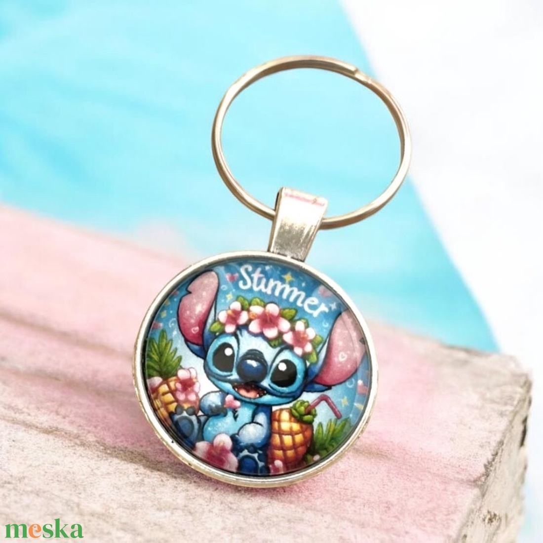 Üveglencsés fém kulcstartó - Stitch - táska & tok - kulcstartó & táskadísz - kulcstartó - Meska.hu