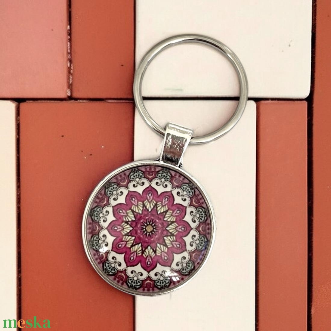Mandala mintás üveglencsés kulcstartó 010 - táska & tok - kulcstartó & táskadísz - táskadísz - Meska.hu