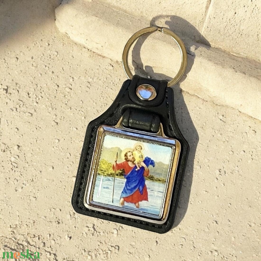 Szent Kristóf védelmező autós kulcstartó színes képpel - táska & tok - kulcstartó & táskadísz - kulcstartó - Meska.hu