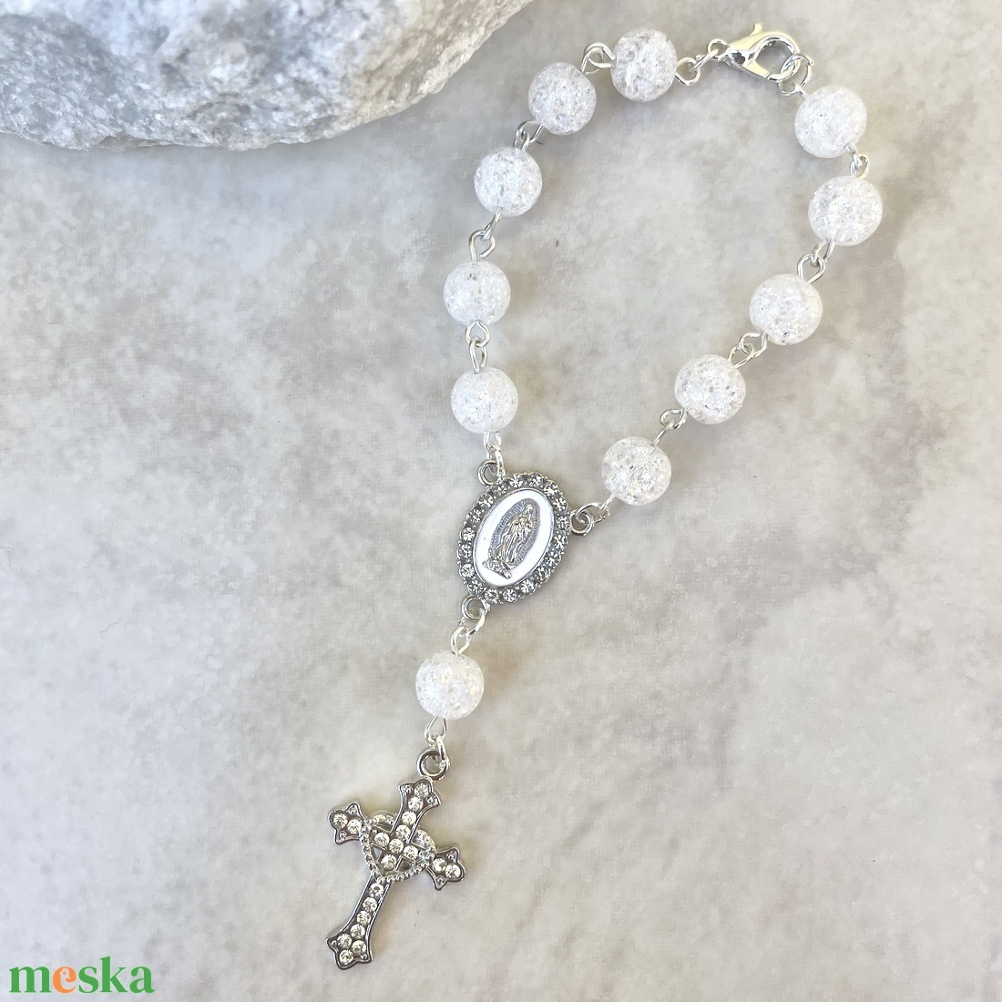 Autós rózsafüzér, tizedes rózsafüzér hegyikristály ásványból strasszköves medálokkal szív kereszt medállal - otthon & életmód - vallás - lánc & füzér - Meska.hu