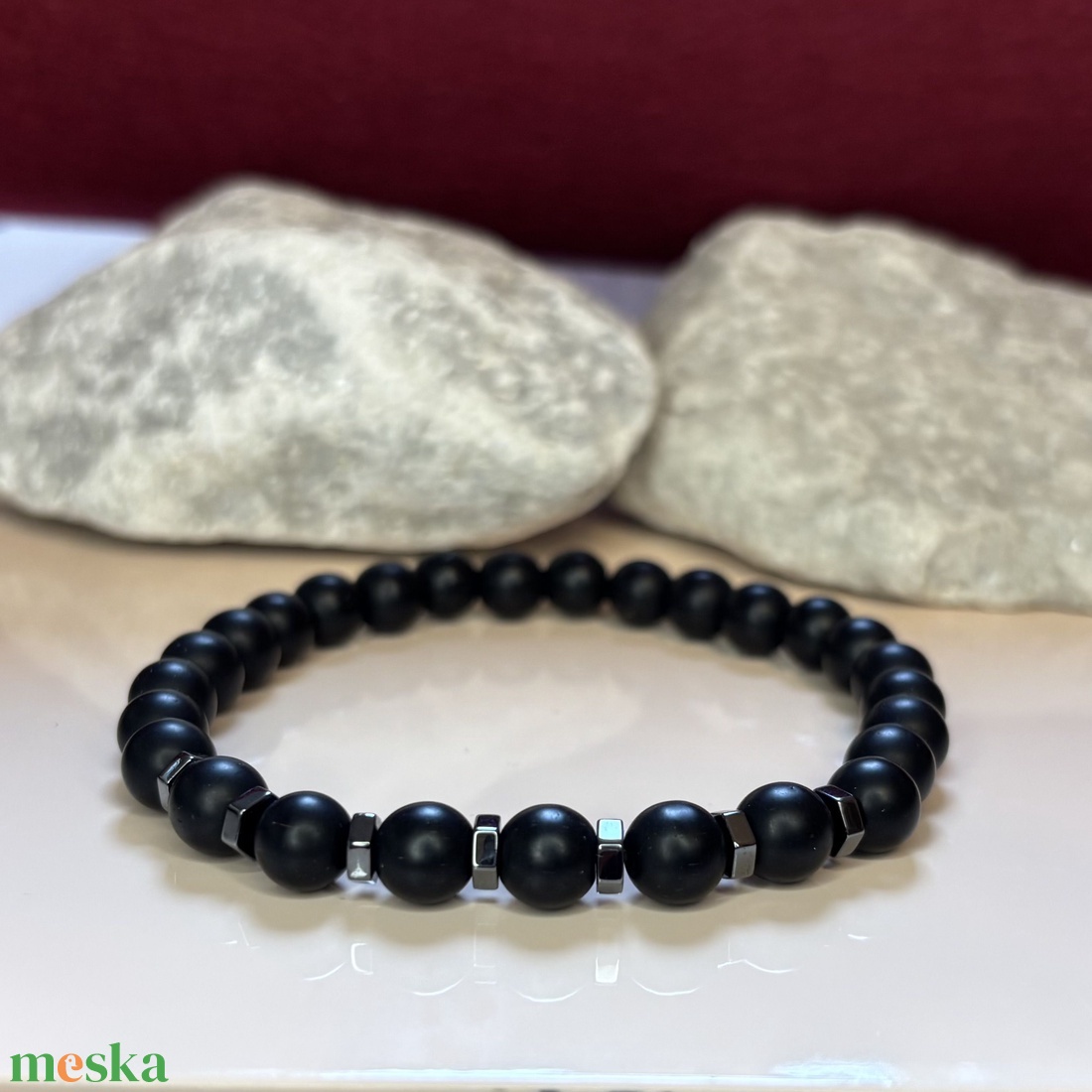  Férfi fekete ásvány karkötő ónix, hematit 20 cm RENDELÉSRE KÉSZÜLT - ékszer - karkötő - ásványkarkötő - Meska.hu