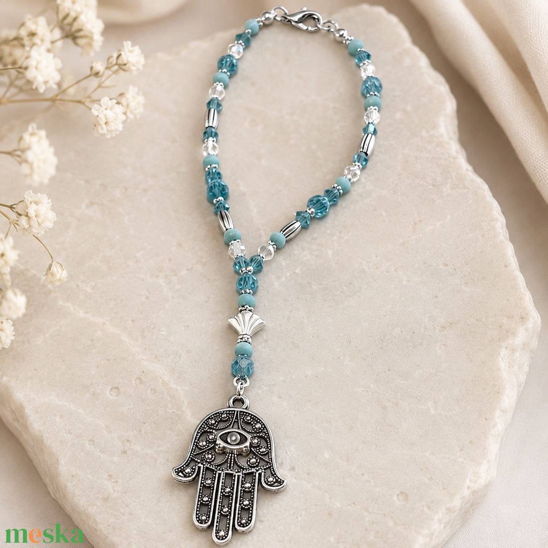 Hamsa kéz autós dísz függődísz a védelem és a stílus találkozása - otthon & életmód - autó - visszapillantó dísz - Meska.hu