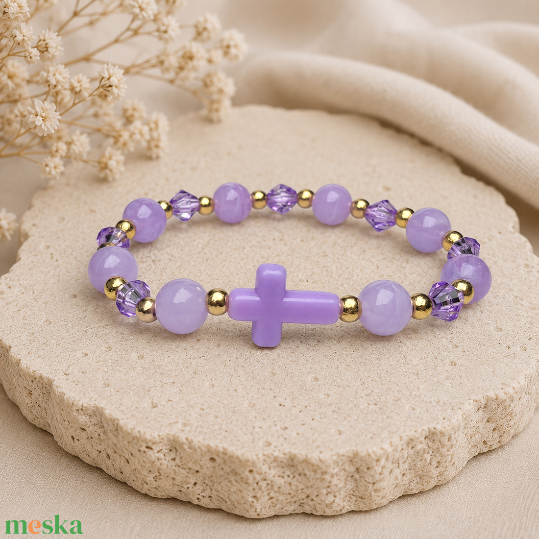Tini lány kereszt medálos karkötő 14 cm 5638871 - ékszer - karkötő - bogyós karkötő - Meska.hu