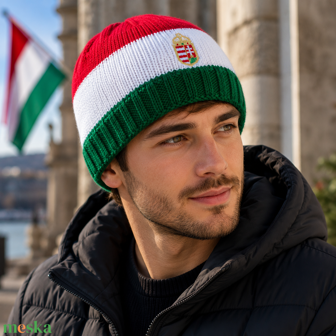 Magyar nemzeti színű kötött sapka címerrel 5560610 - ruha & divat - sál, sapka, kendő - sapka - Meska.hu