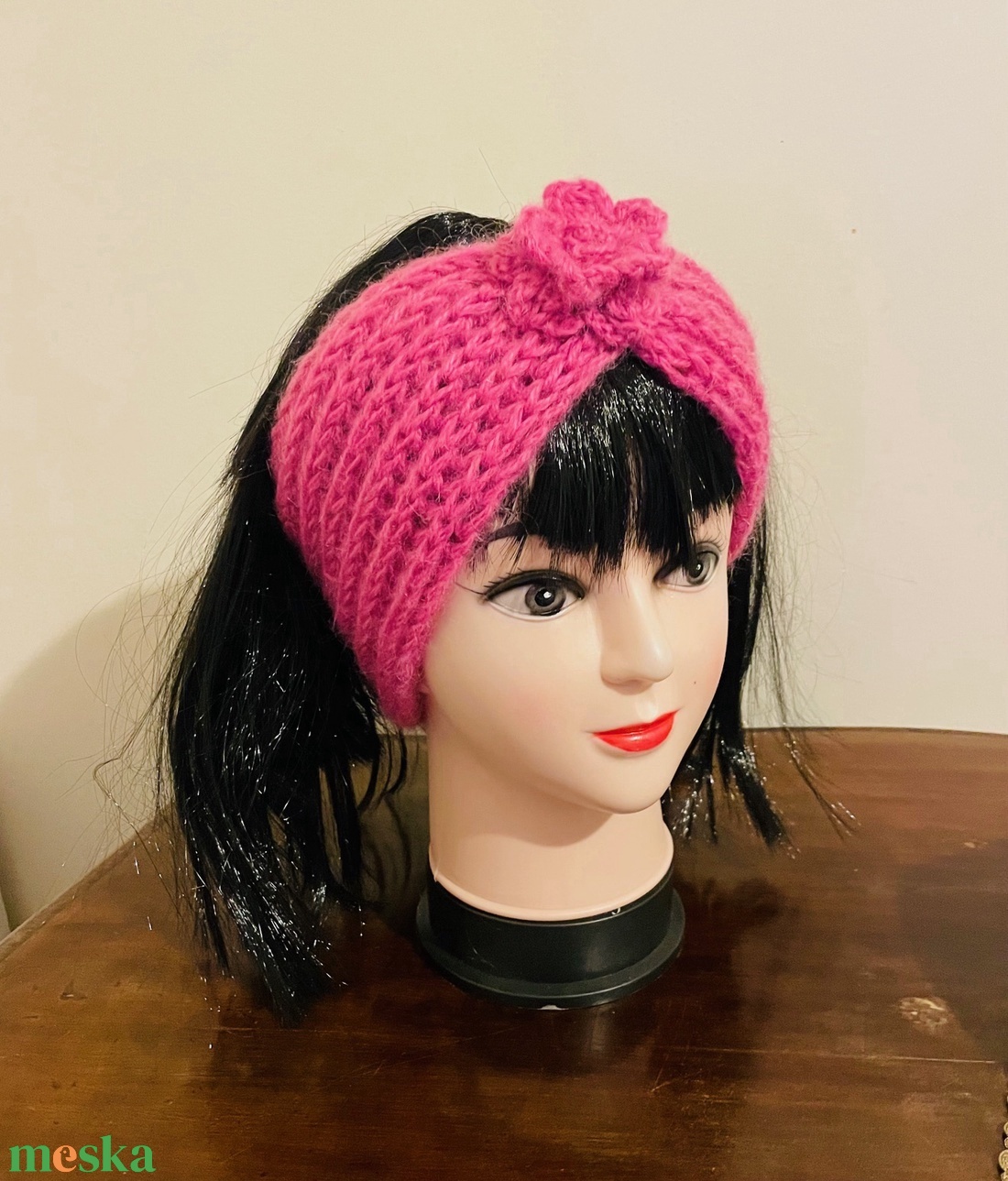 Kötött fejpánt sötét rózsaszín pink magenta 5191587 - ruha & divat - sál, sapka, kendő - fejpánt - Meska.hu