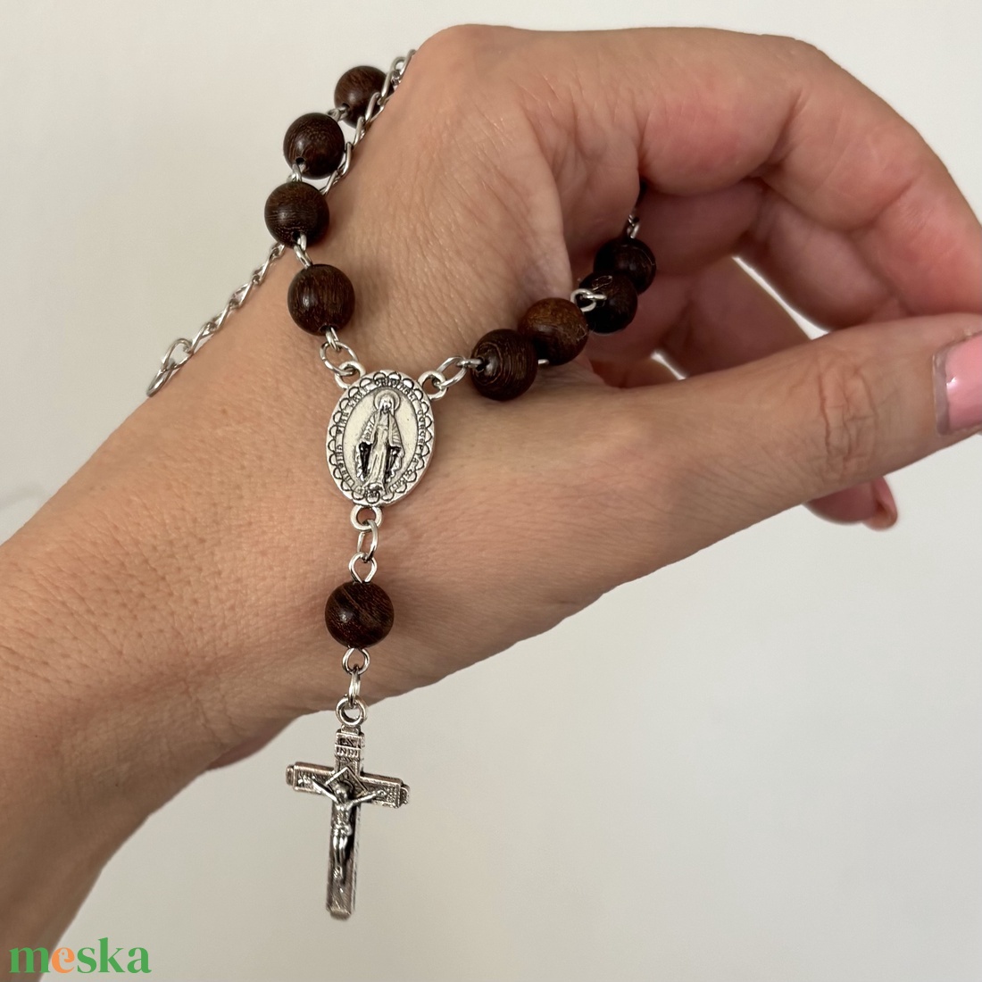 Autós rózsafüzér tizedes rózsafüzér fa gyöngyökből sötétbarna 001  - otthon & életmód - vallás - lánc & füzér - Meska.hu