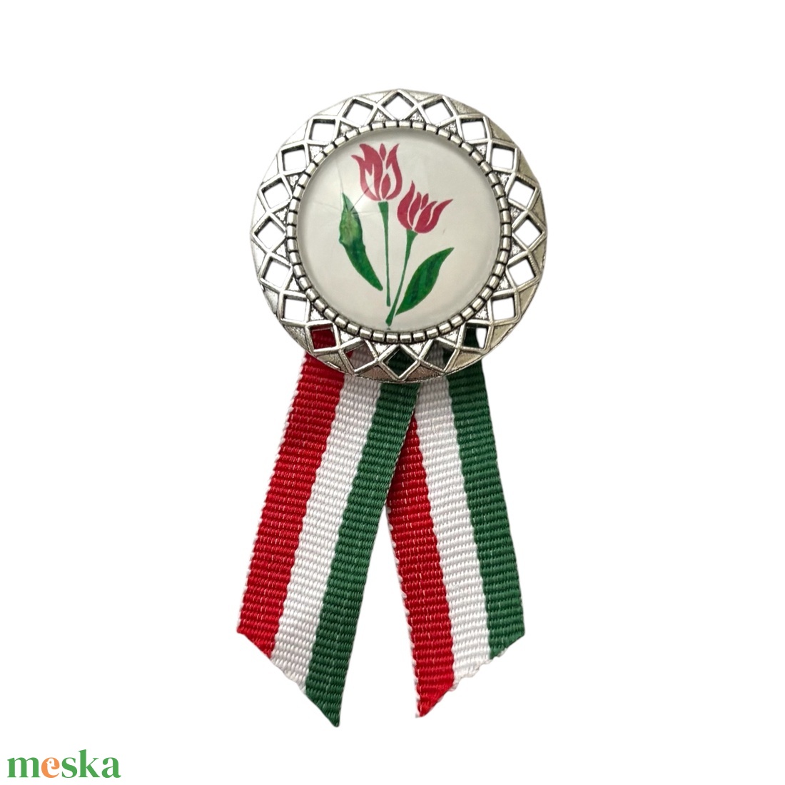 Üveglencsés kokárda virág tulipán mintával 5838204 - ékszer - kitűző és bross - Meska.hu