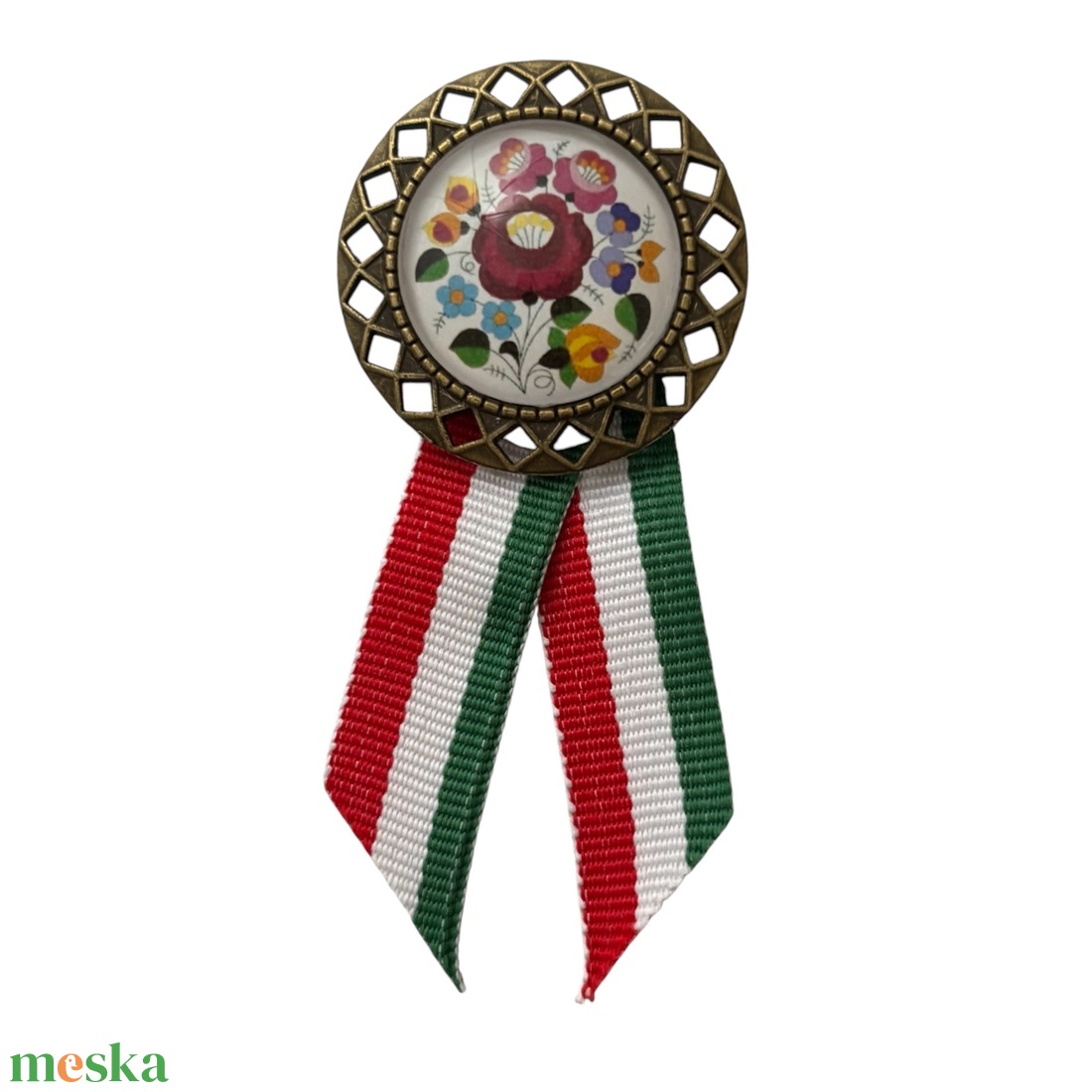 Üveglencsés kokárda kalocsai virág mintás bronz 5838259 - ékszer - kitűző és bross - Meska.hu