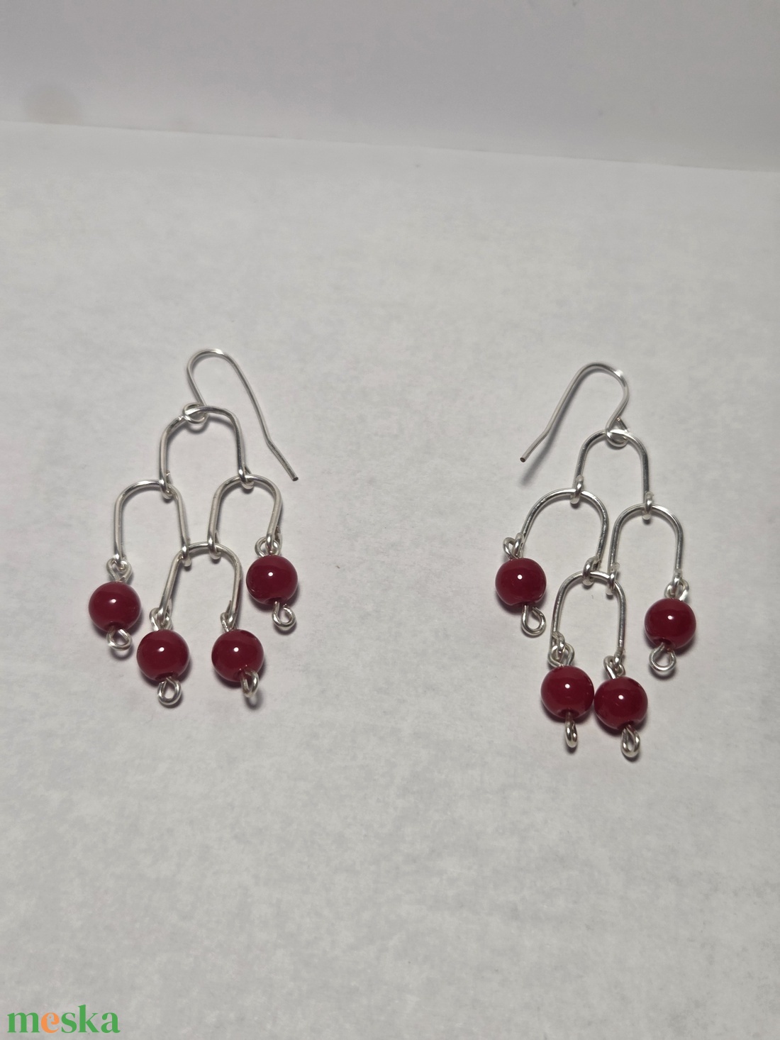 Vörös korall fülbevaló - ékszer - fülbevaló - lógó fülbevaló - Meska.hu