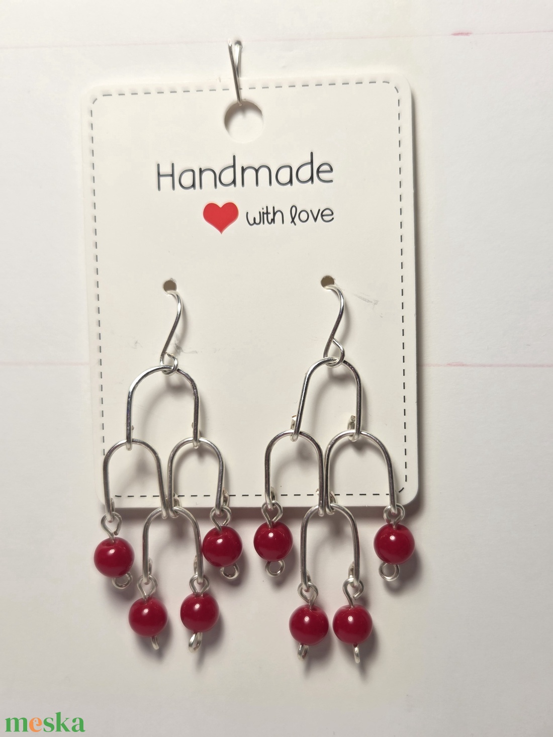 Vörös korall fülbevaló - ékszer - fülbevaló - lógó fülbevaló - Meska.hu