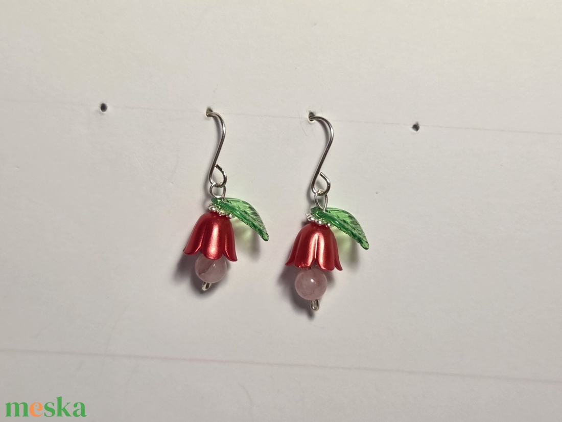 Piros Virág fülbevaló - ékszer - fülbevaló - lógó fülbevaló - Meska.hu