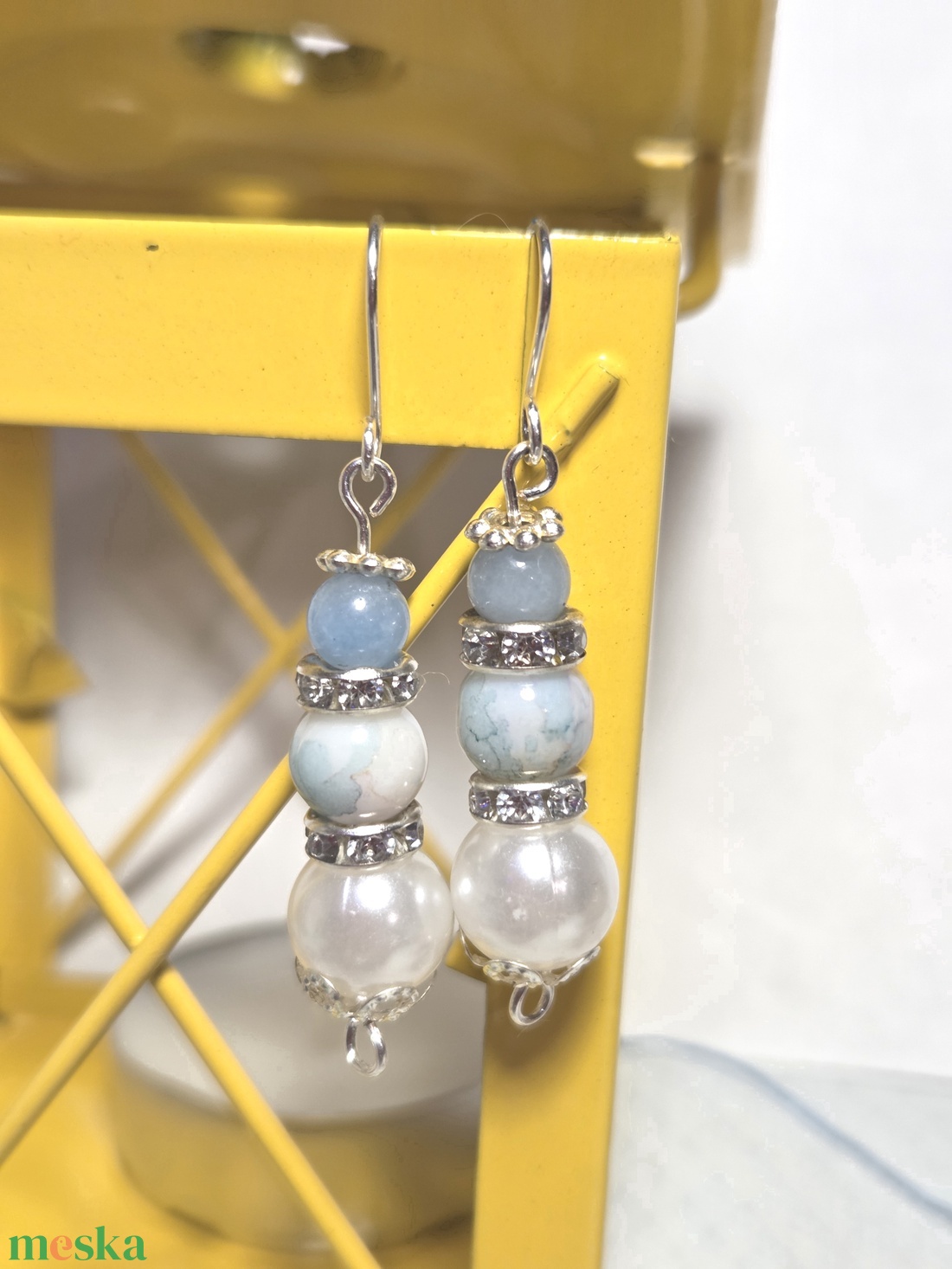 Kék lógó fülbevaló - ékszer - fülbevaló - lógó fülbevaló - Meska.hu