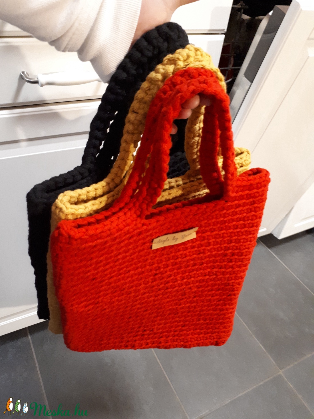 Horgolt Shopper Táska Piros Színben - táska & tok - kézitáska & válltáska - kézitáska - Meska.hu