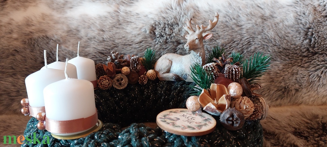 Horgolt Alapú Szarvasos Zöld Adventi koszorú - karácsony - adventi díszek - adventi koszorú - Meska.hu