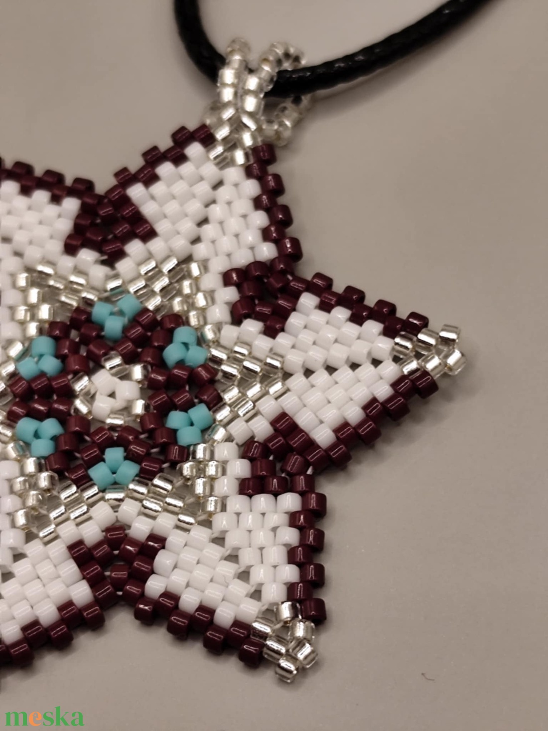 Kék csillagvirág medál - ékszer - nyaklánc - gyöngyös nyaklánc - Meska.hu