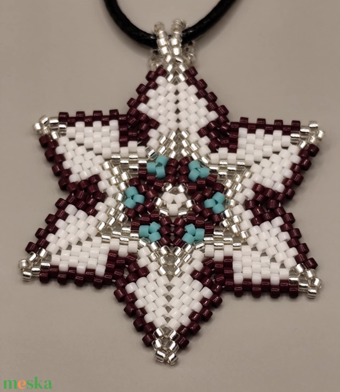 Kék csillagvirág medál - ékszer - nyaklánc - gyöngyös nyaklánc - Meska.hu