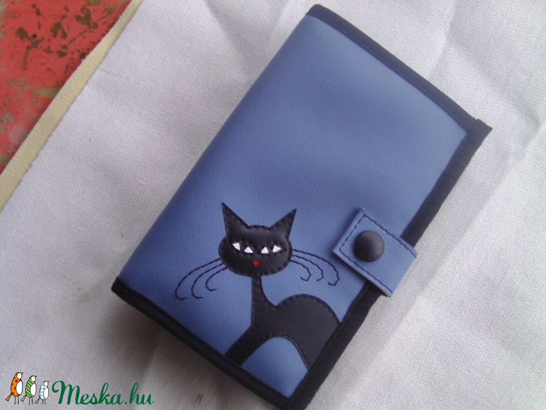 Kék cicusos 14 rekeszes irattartó pénztárca -  - Meska.hu