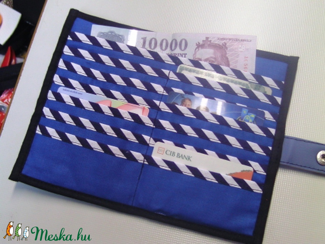 Kék cicusos 14 rekeszes irattartó pénztárca -  - Meska.hu