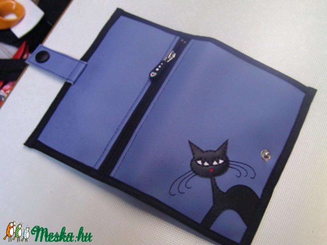 Kék cicusos 14 rekeszes irattartó pénztárca -  - Meska.hu