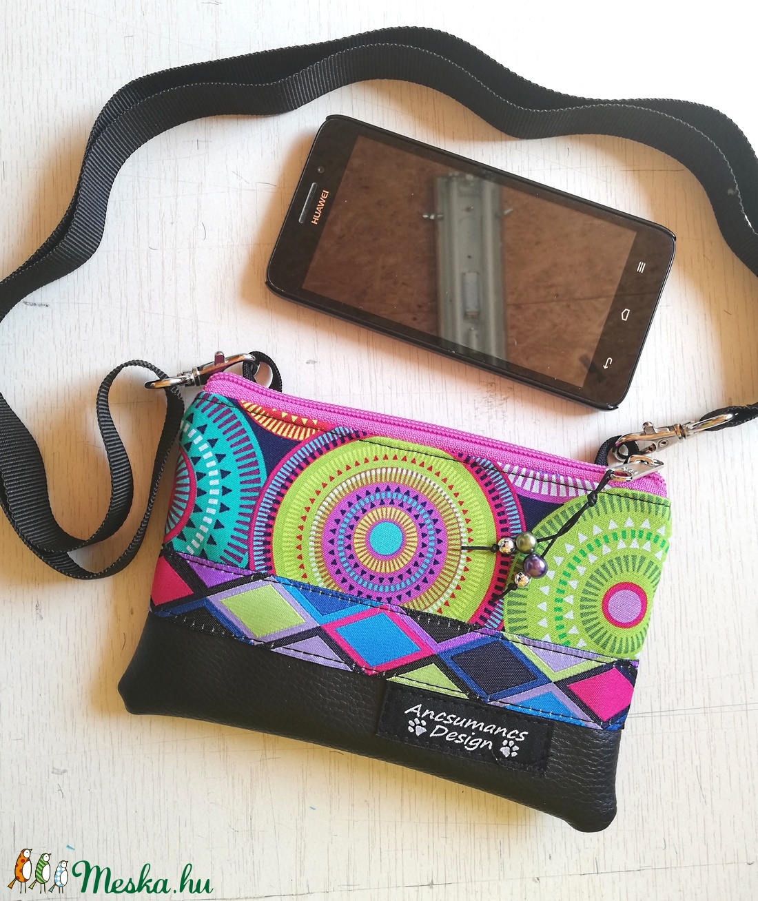 Kétrekeszes telefontartó pénztárca nyakba akasztható -  - Meska.hu