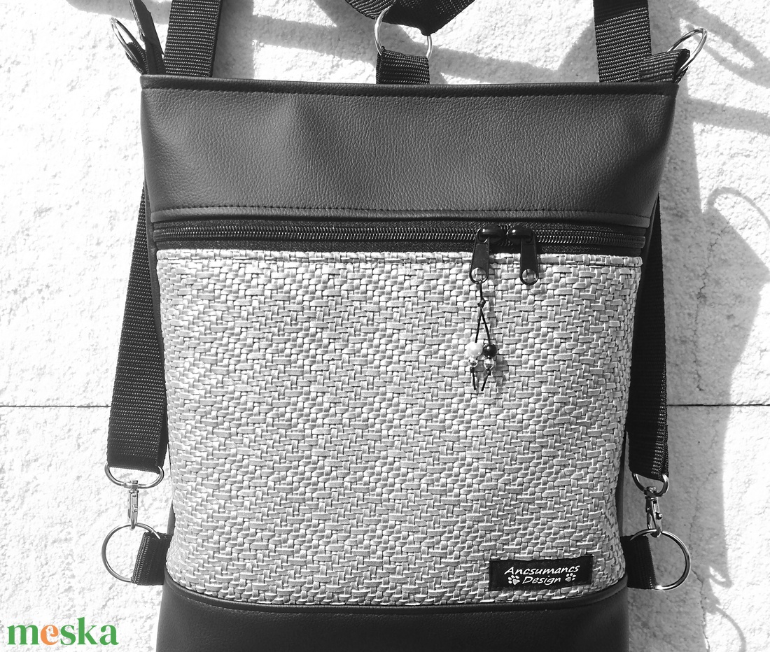  3in1 3D ezüst-fekete női hátizsák oldaltáska  - táska & tok - variálható táska - Meska.hu