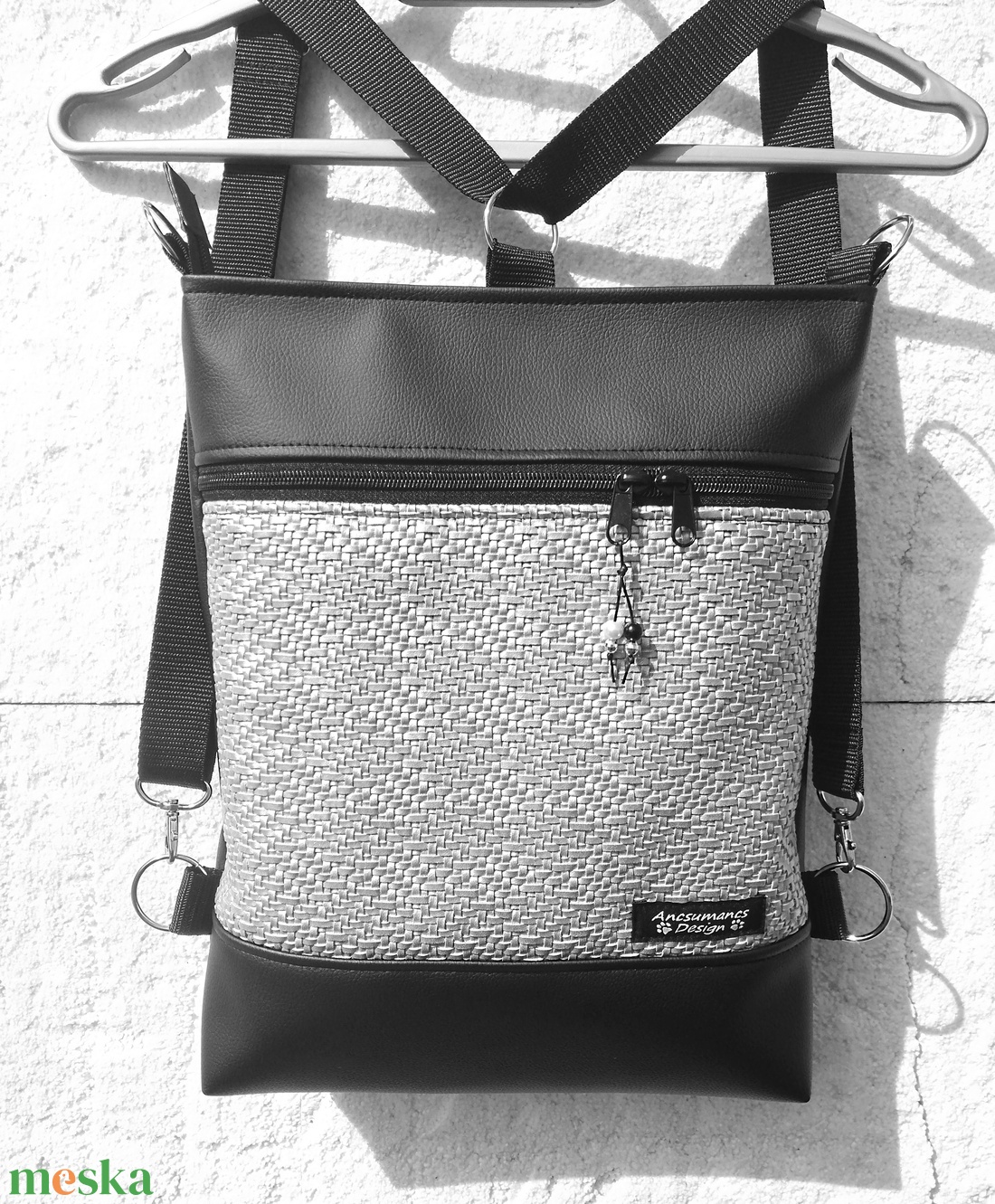  3in1 3D ezüst-fekete női hátizsák oldaltáska  - táska & tok - variálható táska - Meska.hu