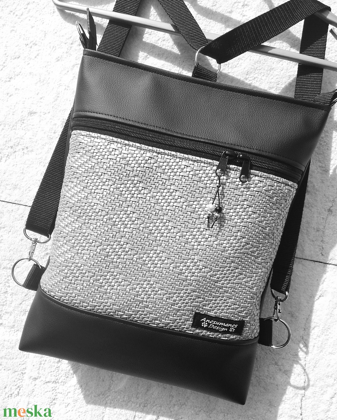  3in1 3D ezüst-fekete női hátizsák oldaltáska  - táska & tok - variálható táska - Meska.hu
