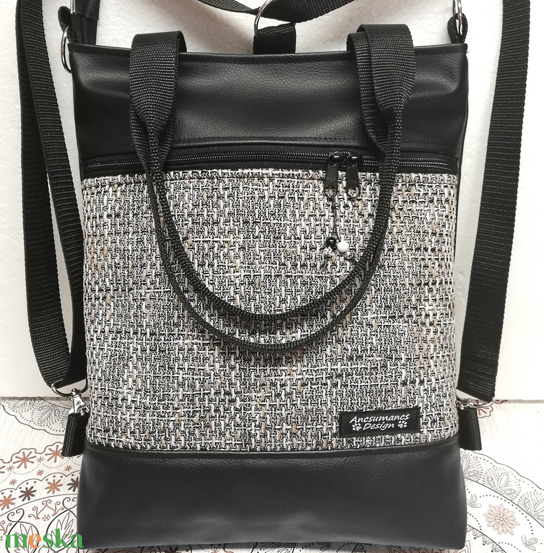 Elegáns 4in1 textilbőr-szövet hátizsák univerzális táska cirmos - táska & tok - variálható táska - Meska.hu