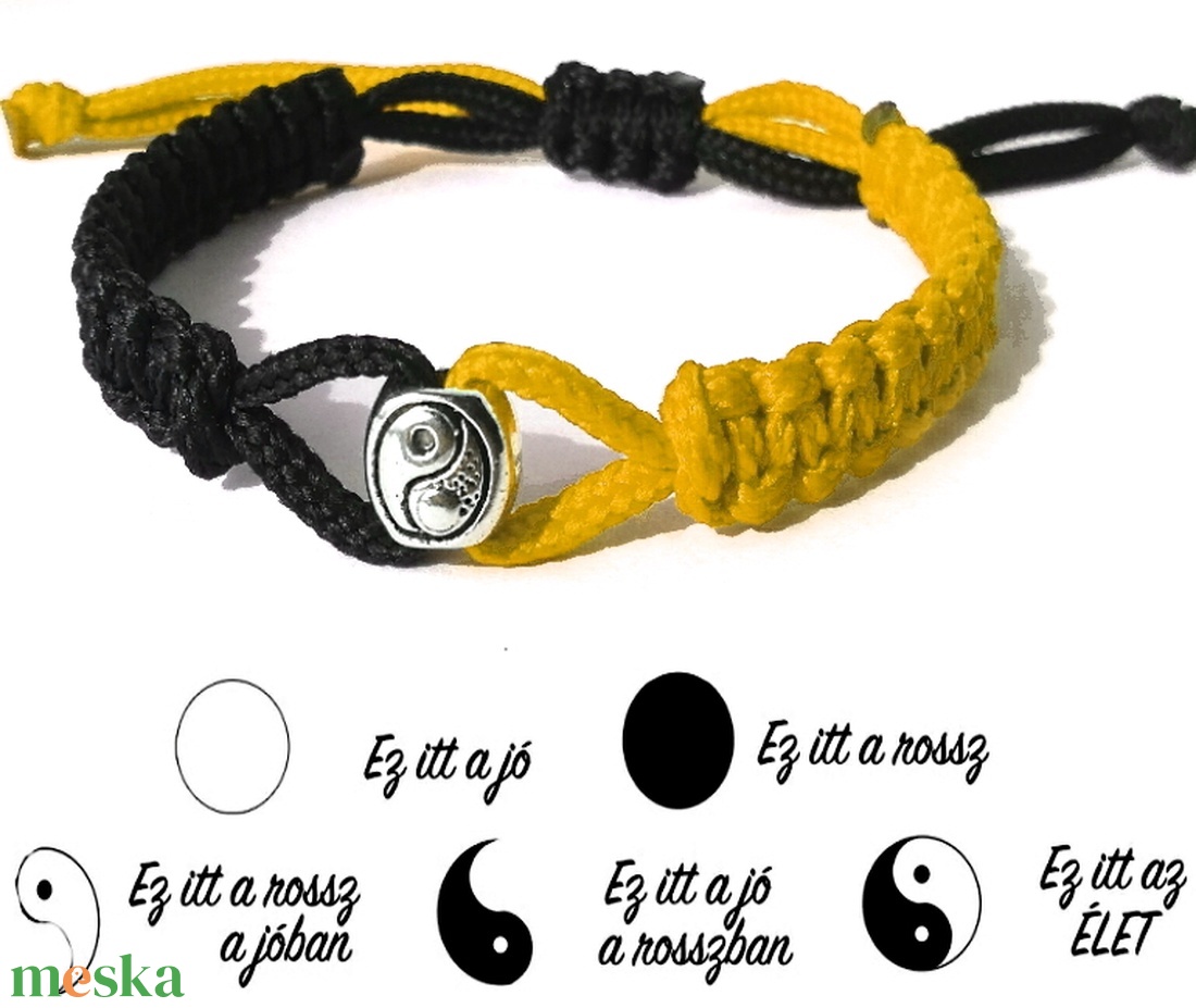 Jin-jang (yin-yang) egyensúly kabala makramé karkötő több színben - ékszer - karkötő - fonott karkötő - Meska.hu