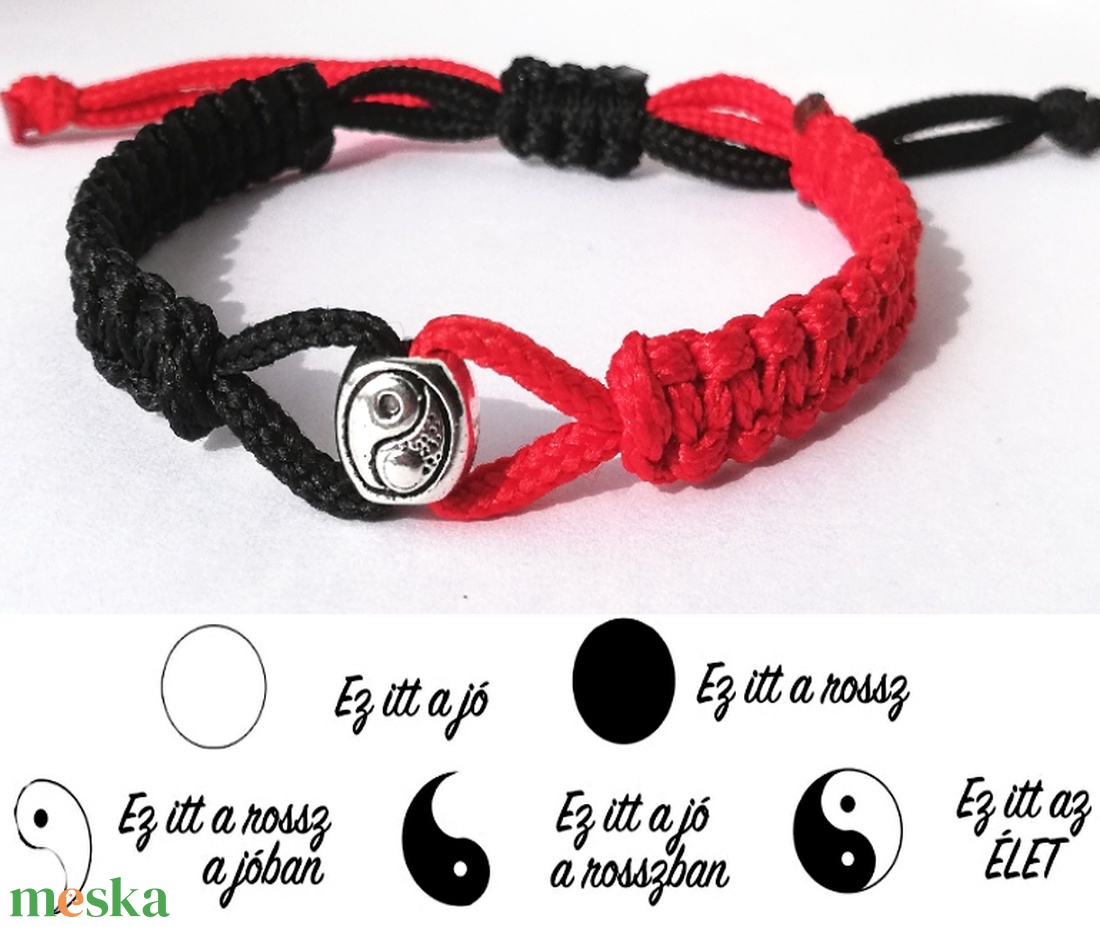 Jin-jang (yin-yang) egyensúly kabala makramé karkötő több színben - ékszer - karkötő - fonott karkötő - Meska.hu