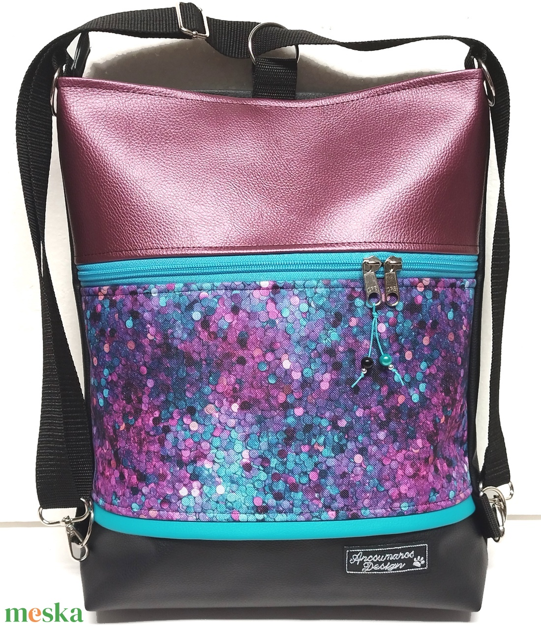 3in1 hátizsák univerzális táska Türkiz Lila Magenta Flittermintás - táska & tok - variálható táska - Meska.hu 3in1 hátizsák univerzális táska Türkiz Lila Magenta Flittermintás - táska & tok - variálható táska - Meska.hu
