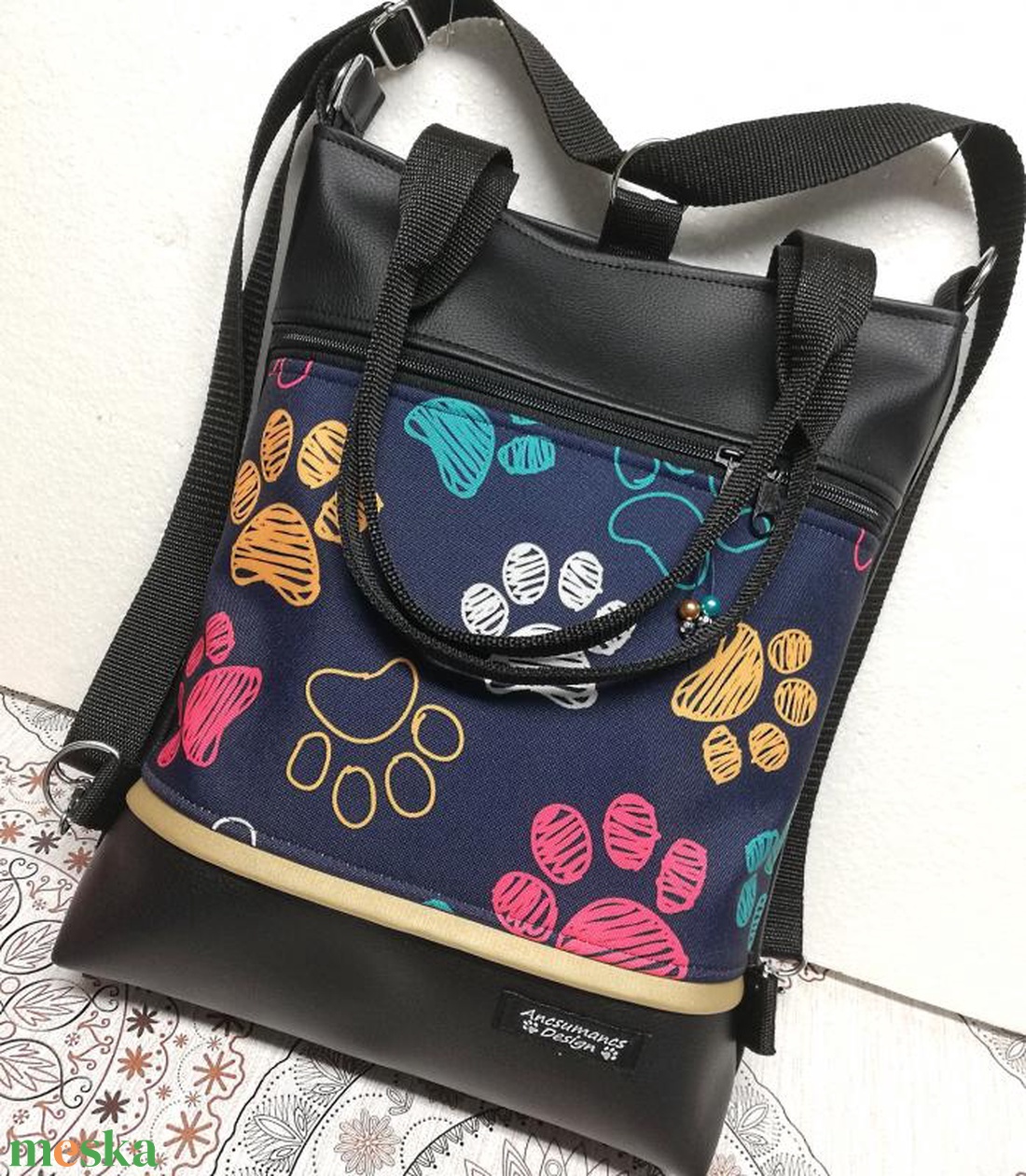 Színes tappancsos 4in1 textilbőr-cordura hátizsák univerzális táska - táska & tok - variálható táska - Meska.hu Színes tappancsos 4in1 textilbőr-cordura hátizsák univerzális táska - táska & tok - variálható táska - Meska.hu