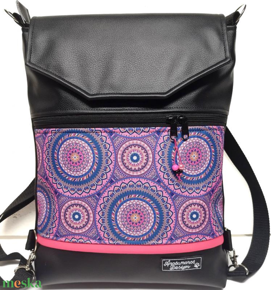 Fedélrészes 3in1 hátizsák univerzális táska lila-rózsaszín mandalás cordurával - táska & tok - variálható táska - Meska.hu