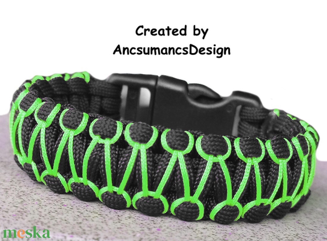 Designer túlélő paracord karkötő biztonsági csattal COBRA RIDER STITCH Fekete neonzöld (csuklóméret 18-18,5cm) - ékszer - karkötő - fonott karkötő - Meska.hu Designer túlélő paracord karkötő biztonsági csattal COBRA RIDER STITCH Fekete neonzöld (csuklóméret 18-18,5cm) - ékszer - karkötő - fonott karkötő - Meska.hu