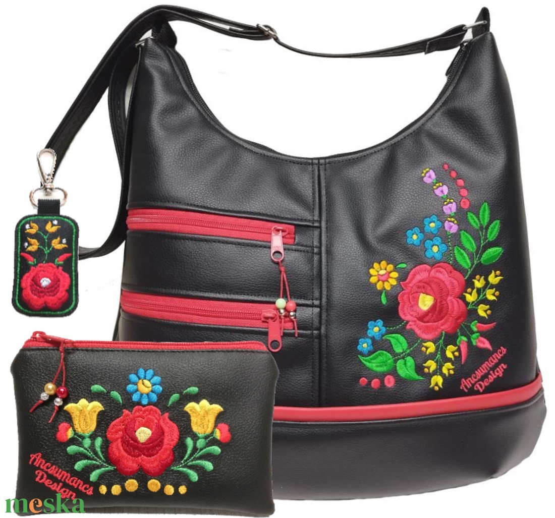 MAXI méretű hímzett sokzsebes textilbőr pakolós táska szett Hungarian Folkart06 - táska & tok - táska szett - Meska.hu