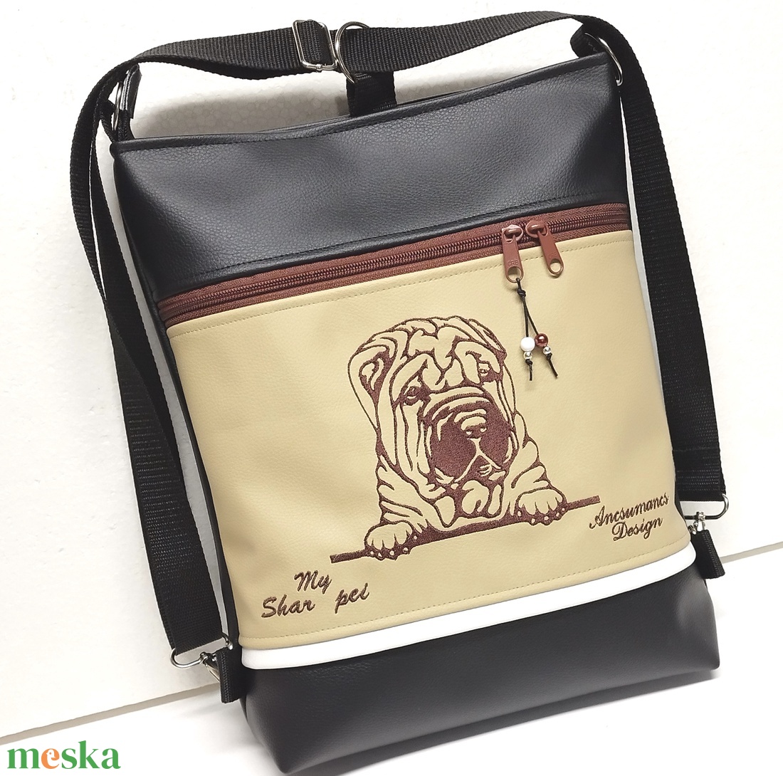 3in1 hímzett Shar Pei kutyás hátizsák univerzális táska fekete drapp - táska & tok - hátizsák - hátizsák - Meska.hu 3in1 hímzett Shar Pei kutyás hátizsák univerzális táska fekete drapp - táska & tok - hátizsák - hátizsák - Meska.hu
