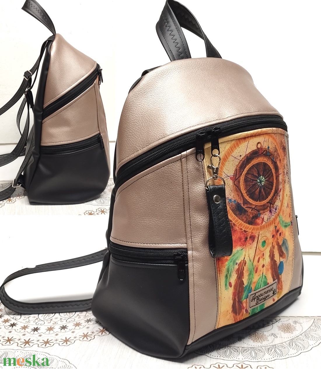 MAXIM BackPack L hátizsák - Álomfogó fekete púder alapon textilbőr pántokkal 36x28x16 - táska & tok - hátizsák - hátizsák - Meska.hu MAXIM BackPack L hátizsák - Álomfogó fekete púder alapon textilbőr pántokkal 36x28x16 - táska & tok - hátizsák - hátizsák - Meska.hu