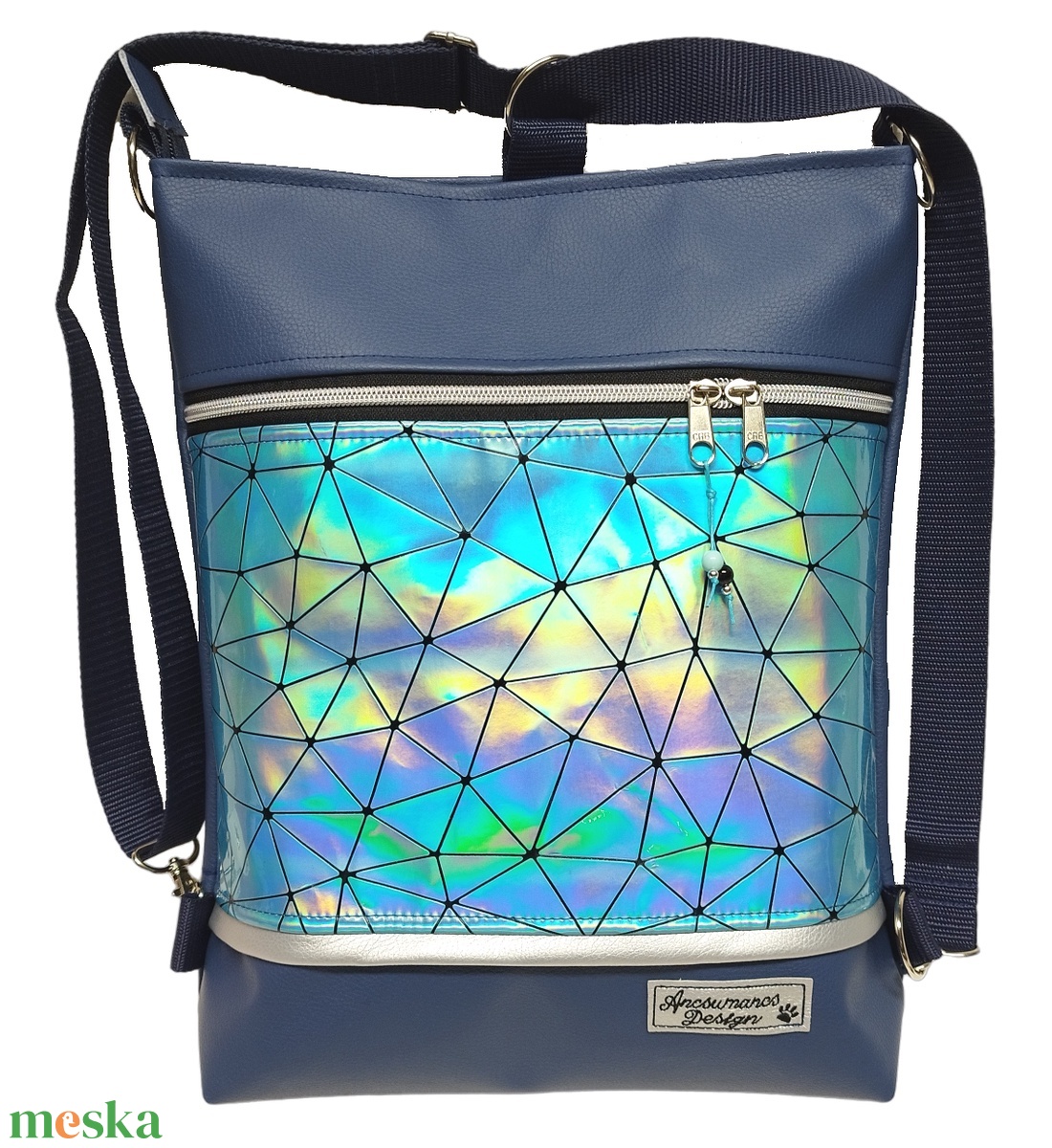 Elegáns 3in1 kék lézerhologramos textilbőr hátizsák univerzális táska tengerészkék alapon - táska & tok - variálható táska - Meska.hu Elegáns 3in1 kék lézerhologramos textilbőr hátizsák univerzális táska tengerészkék alapon - táska & tok - variálható táska - Meska.hu