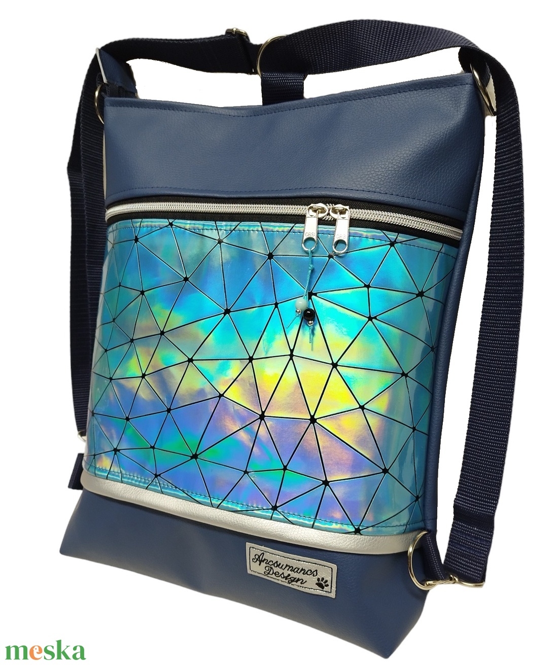 Elegáns 3in1 kék lézerhologramos textilbőr hátizsák univerzális táska tengerészkék alapon - táska & tok - variálható táska - Meska.hu Elegáns 3in1 kék lézerhologramos textilbőr hátizsák univerzális táska tengerészkék alapon - táska & tok - variálható táska - Meska.hu
