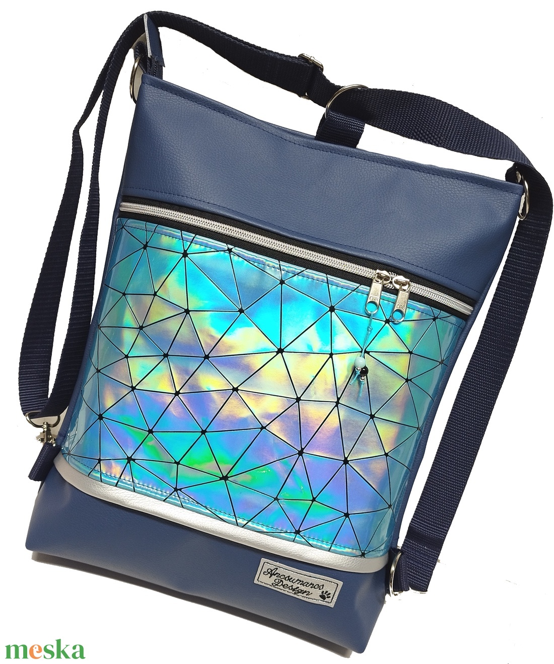 Elegáns 3in1 kék lézerhologramos textilbőr hátizsák univerzális táska tengerészkék alapon - táska & tok - variálható táska - Meska.hu Elegáns 3in1 kék lézerhologramos textilbőr hátizsák univerzális táska tengerészkék alapon - táska & tok - variálható táska - Meska.hu