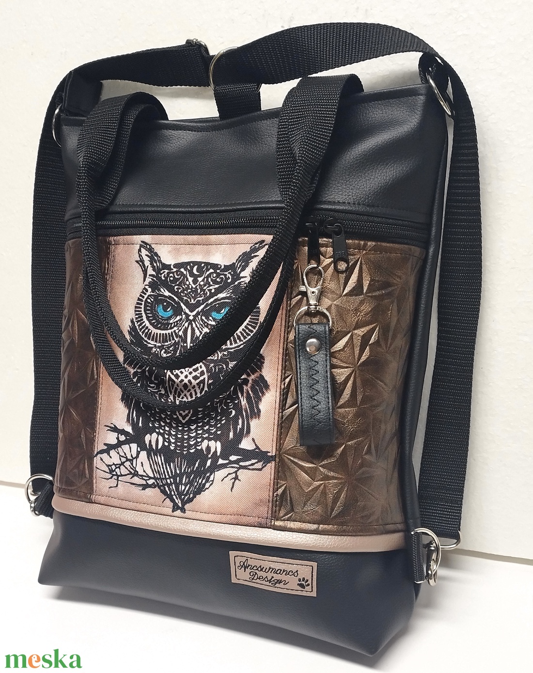Elegáns bagoly mintás 4in1 hátizsák univerzális rohangálós táska Fekete - 3D bronz - táska & tok - variálható táska - Meska.hu Elegáns bagoly mintás 4in1 hátizsák univerzális rohangálós táska Fekete - 3D bronz - táska & tok - variálható táska - Meska.hu