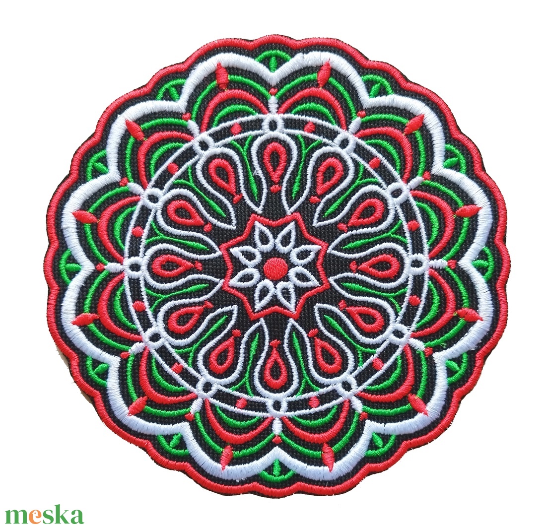 Vasalható varrható hímzett felvarró folt Nagy piros fehér zöld mandala fekete alapon 15cm - kellékek & szerszámok - méteráru - felvarrható, vasalható kellék - Meska.hu Vasalható varrható hímzett felvarró folt Nagy piros fehér zöld mandala fekete alapon 15cm - kellékek & szerszámok - méteráru - felvarrható, vasalható kellék - Meska.hu