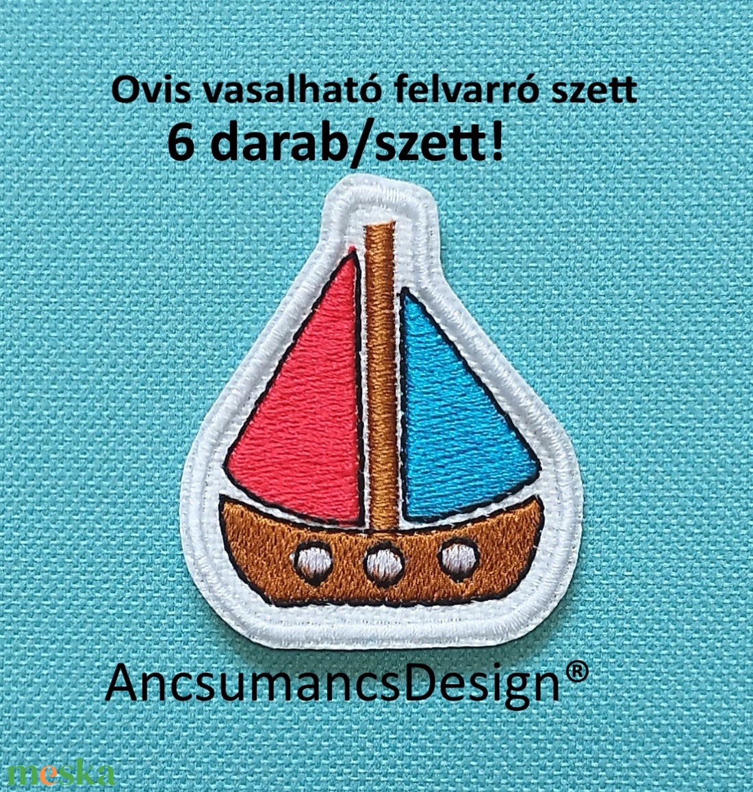 Vasalható varrható hímzett felvarró ovisjel óvodai jel Vitorlás 5cm 6db/szett - játék & sport - ovis felszerelés - óvodai jelek - Meska.hu